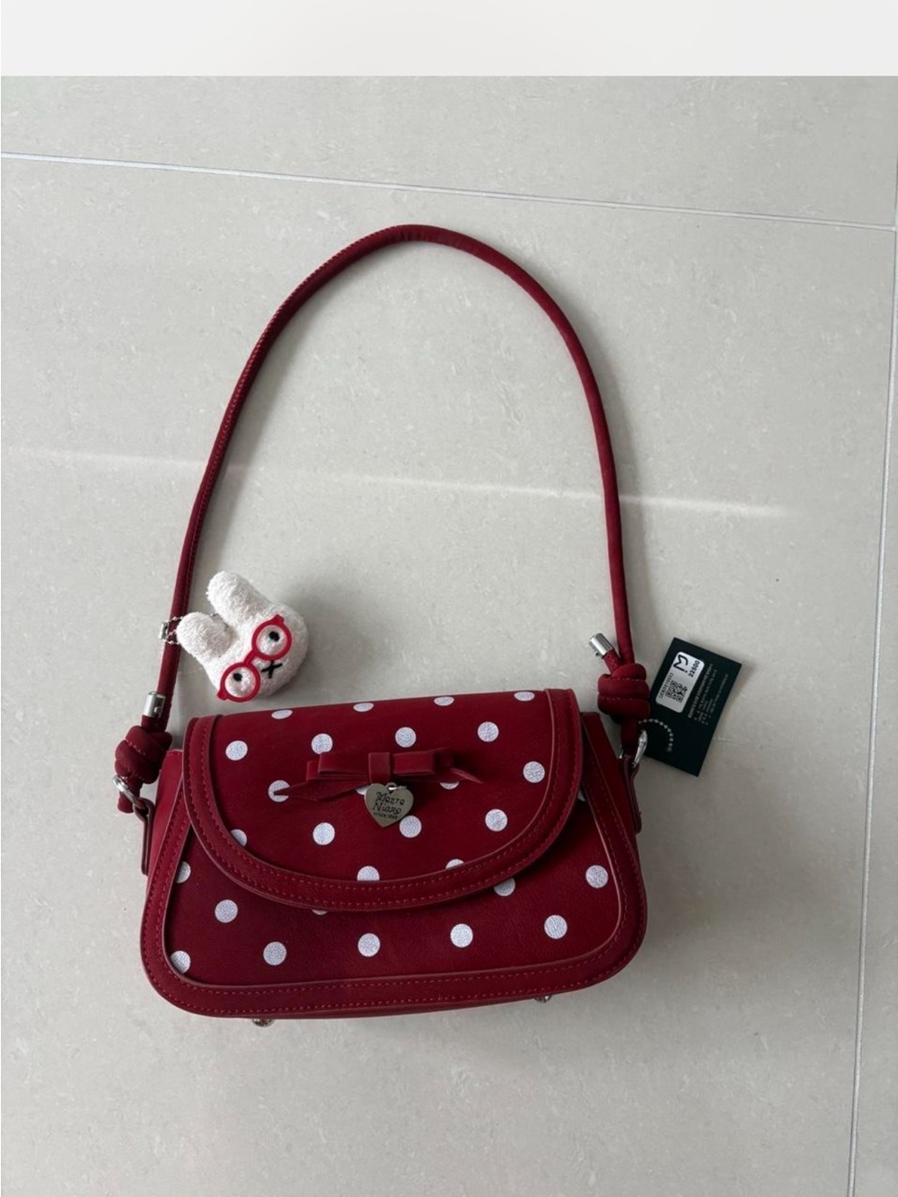 Red Polka Dot Shoulder Bag with Heart Charm